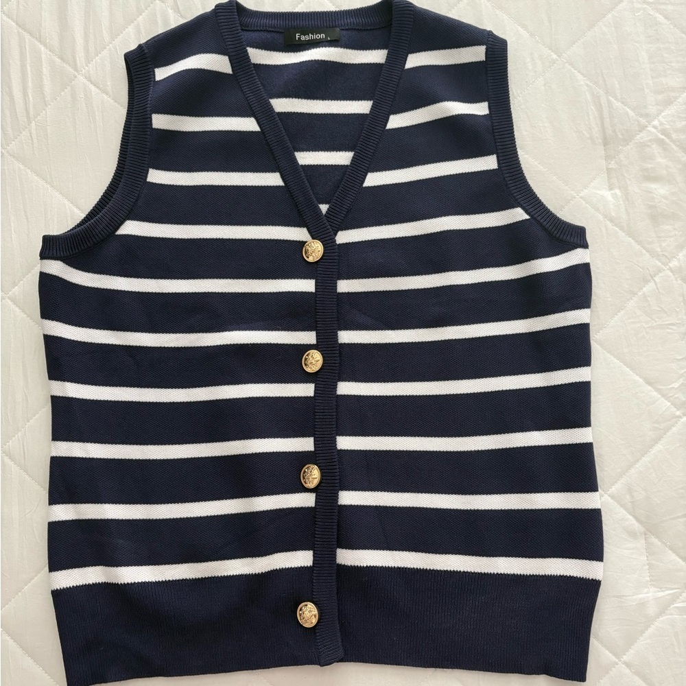 Blue and White Striped Cardigan Sweater